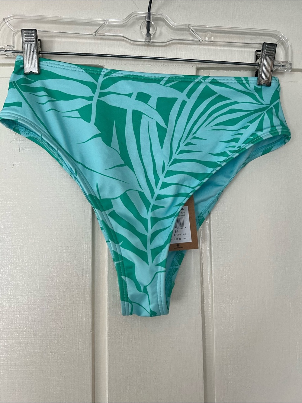 Billabong Teal and Aqua Tropical Leaf Swim Trunks